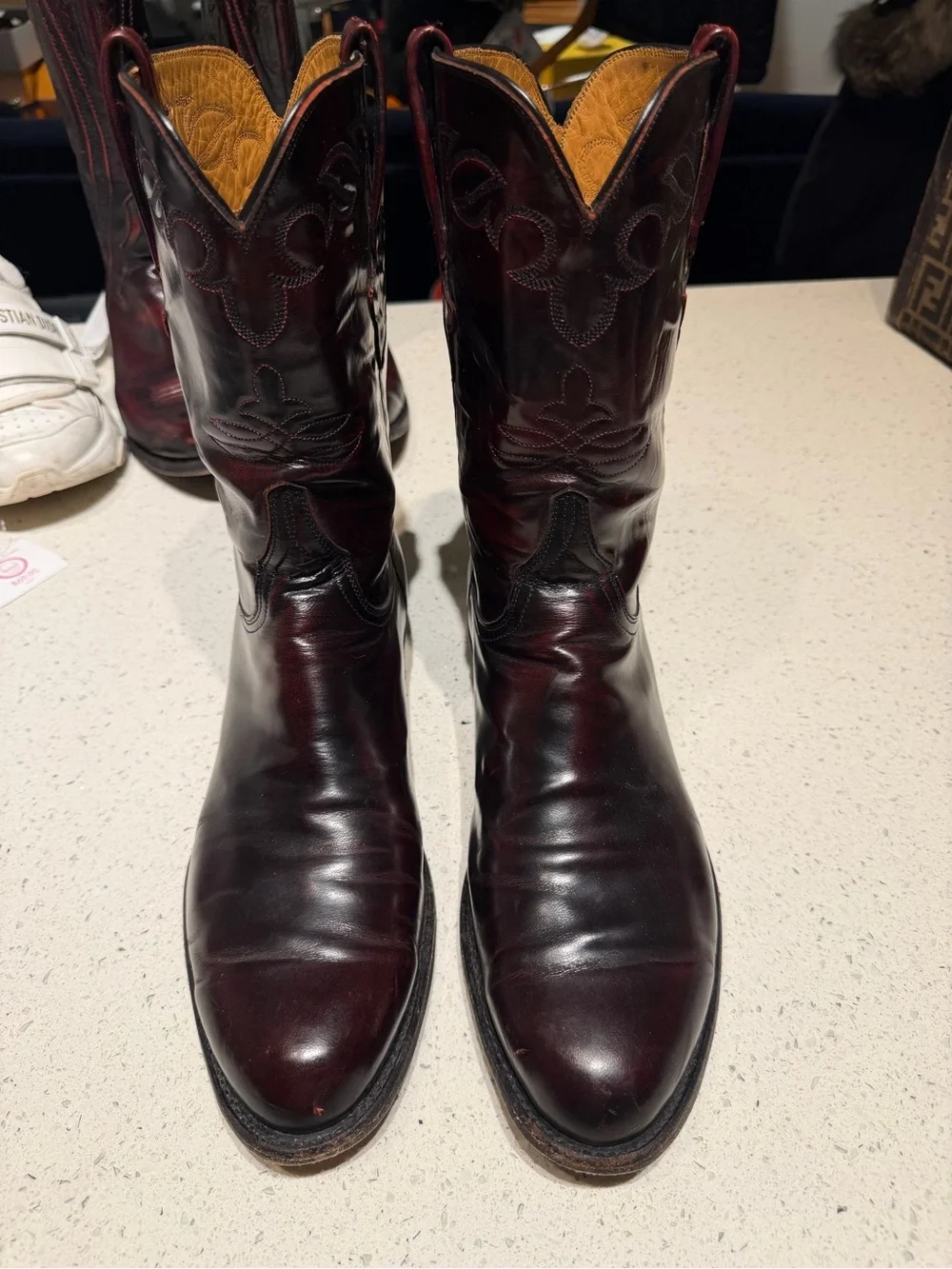 Lucchese black cherry Dark Burgundy Leather Cowboy Boots - Picture 1 of 9